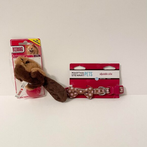 Kong Beaver Removable Squeaker Dog Toy and Martha Steward Pets Adjustable Collar - Picture 1 of 16